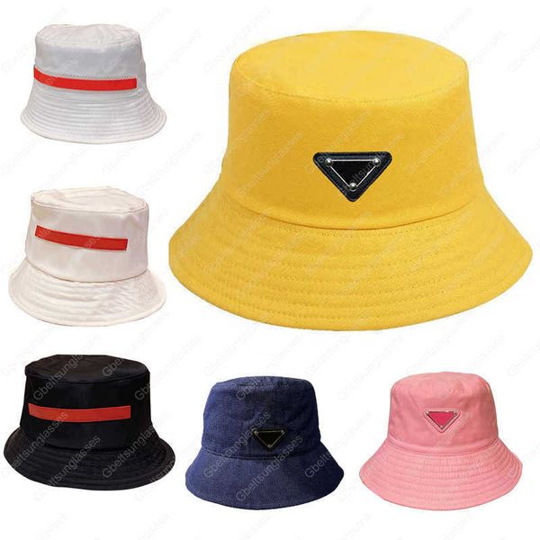 20 colores Sombrero de cubo de diseñador Gorra de pescador de moda Sombrero de sol limitado para mujer Hombre Verano Otoño Sombreros de protección solar de punto Triángulo Marca Sombrero de ala ancha Soild / Denim