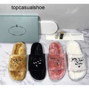 Pradoity Pluche Katoen Wol Slipper Ontwerpers Indoor Sandalen Schoenen Vrouwen Thuis Nepbont Winter Warm Dames Antislip Huis Harige Vrouw