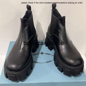 Pradshoes en cuir brossé Chelsea prades bottes monolithes noirs élastiques gusset clair caoutchouc lug pwet sole seme intérieure confort de créateur de femmes