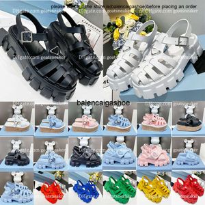 Pradshoes sandales mousse PRASIONS PRADES MONOLITH NAPPA CUIR NAPPA SOFF SOFD SLIPPERS Quartz Femmes Tlides Triangle Plateforme d'été Sandale Casual