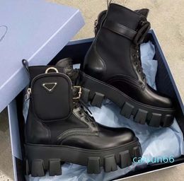 pranda Bottes Hommes Femmes Chaussures Plateforme Base Mince Confort Mules En Cuir Verni En Relief Cuivre Triple Noir Rose Ivoire Bottes De Mode D'hiver