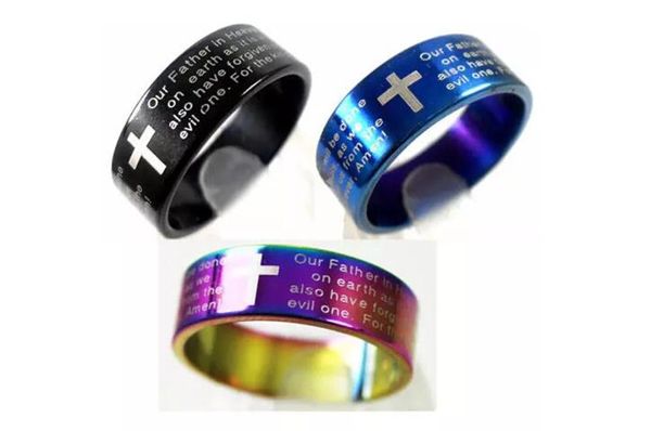 Croix de prière anneaux en acier inoxydable bijoux pour hommes croix Bible anneau amoureux anneaux