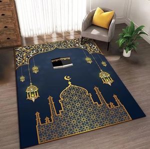 Gebed Rug Islamisme Ramadan Room Decoratie grote maat tapijten voor levende moslimkerk, niet -slip zachte vloer mat wasbaar 240424