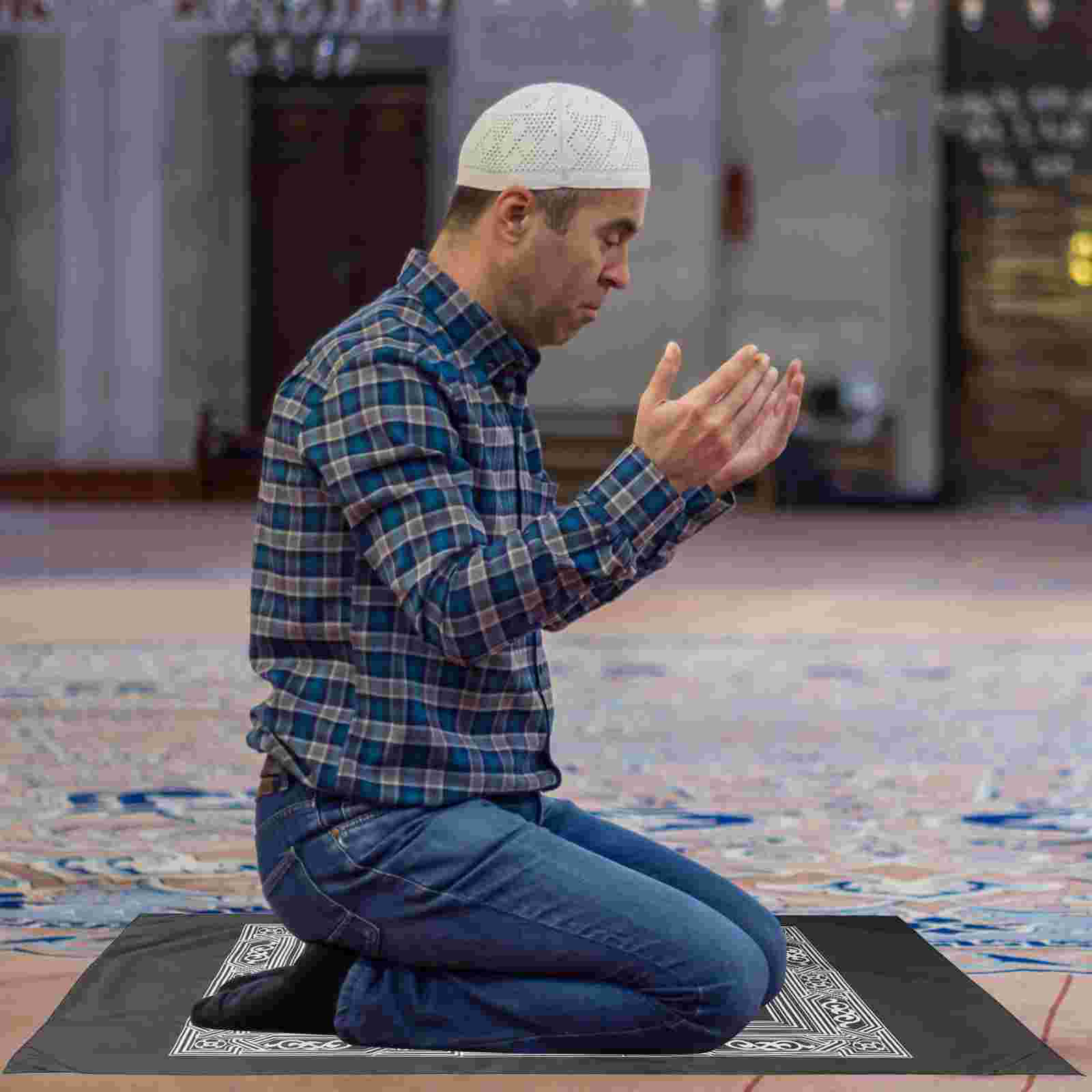 Prayer Rug Muslim Mat Carpet Rugs Padded Travel Blanket Compass Pocket Praying Mats Men Namaz Islam Turkish Islamic Pad Ramadan