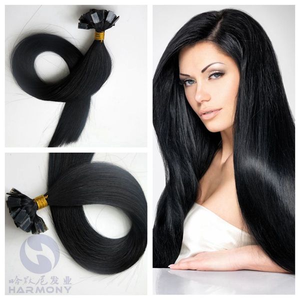 Extensions de cheveux pré-collées 1g/brin 50g/pcs couleur noire 1 # pointe plate karetin droite 100% extension de cheveux humains