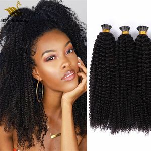 Extensions de cheveux pré-collées Kinky Curl I tip 100g par Bundle Natural Black Color Cuticle Aligned
