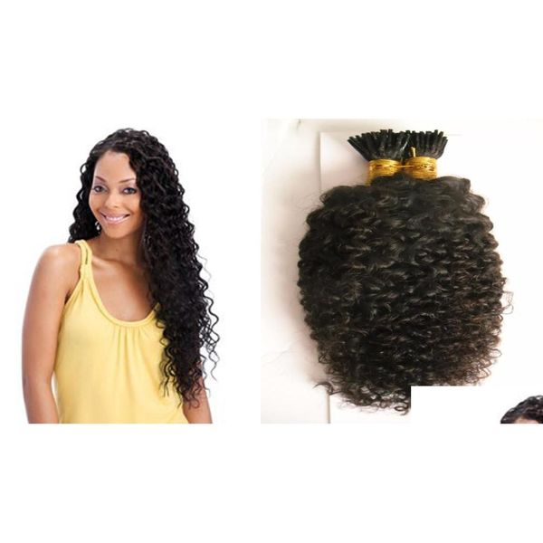 Extensions de cheveux pré-collés Afro Kinky Human Nail I Tip 100Gstrands pré-collés sur des capsules de kératine couleur naturelle 1Gstrand5680106 Drop Del Otxp2