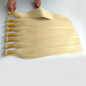 Pre Bonded I Tip Extensiones de cabello Doble cutícula dibujada Cabello alineado Extensiones de cabello humano de queratina virgen Remy 0.5g 0.7g 1g / hebra