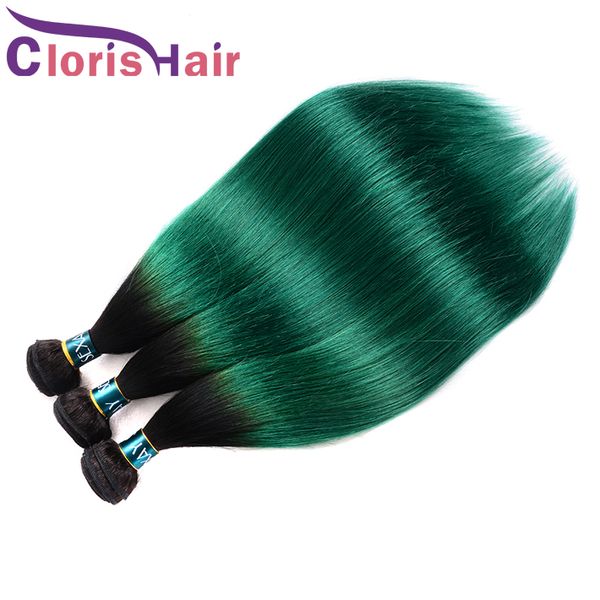 Pré-coloré Vert Ombre Raw Virgin Indian Bundles de trame droite Two Tone 1B Turquoise Armure de cheveux humains 3pcs Exquis Sew In Extensions En vente