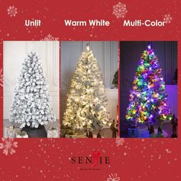 Árbol de Navidad preiluminado, árbol de pino artificial con nieve, luces multicolores de color blanco cálido, 8 funciones de modo, base de metal, hogar, oficina, decoración de fiesta, 5 pies