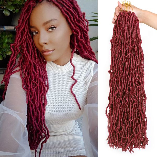 Pré-bouclé Bourgogne Doux Faux Locs Crochet Tresses Ombre 18 24 36 Pouces Nouveau Faux Locs Tresse Crochet Extension De Cheveux pour Locs Bouclés Tressage Cheveux