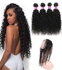 Pré plumé 360 dentelle frontale péruvienne indienne malaisienne brésilienne vierge crépus cheveux bouclés 360 frontale avec faisceaux bouclés cheveux humains7134316