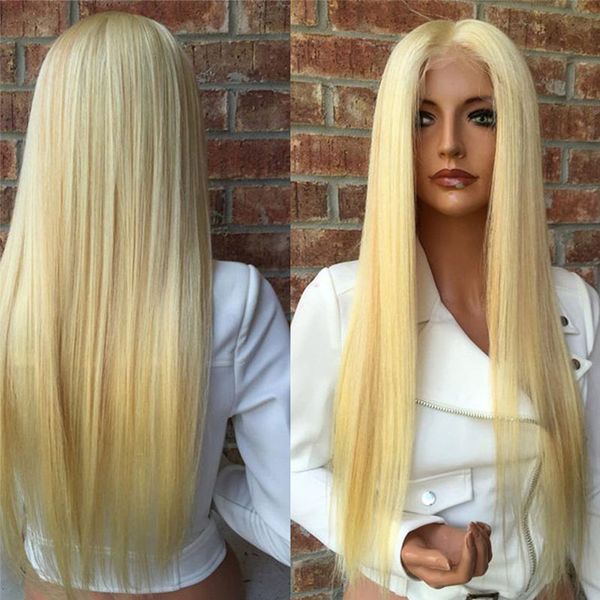 Brésilien Brésilien Brésilien Blonde Blonde Human Human Lace Lace Perruques avant Color 613 # Struits épais Wigs de cheveux humains en dentelle Full Lace
