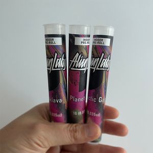 Embalaje pre-rolls mini botella Alienlabs 1G tubos pre-roll con 5 diseños de etiquetas Pegatinas personalizadas junta pre-enrollada Tubo 18x116mm