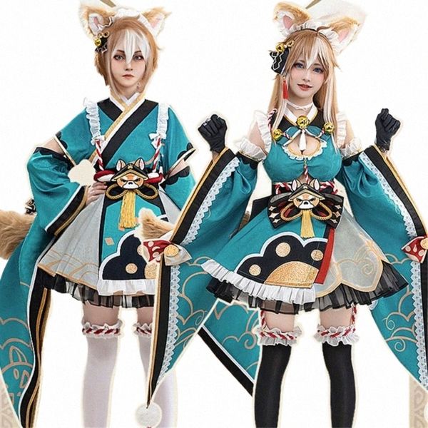 Jeu pré-vente Genshin Impact Miss Hina / GOROU Doujin Cosplay Costume Maid Uniform Cosplay Hina Cute Dr et Wig a4gW #