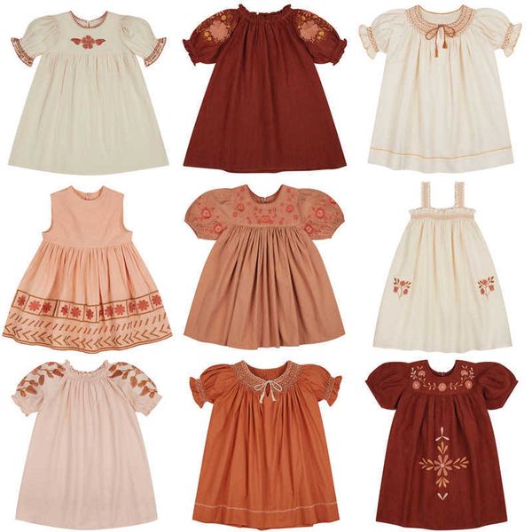 Preventa vestidos para niños 2021APO nuevo verano niñas bordado flores princesa vestido bebé niño moda manga corta prendas de vestir ropa Q0716