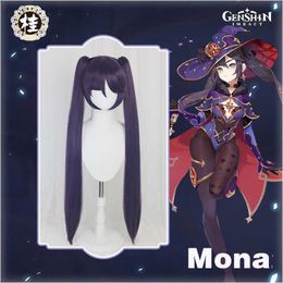 Pre-Sale Uwowo Game Genshin Impact Mona Megistus Cosplay Pruik Astral Reflection 90cm Purple Twin Tail Pruik Y0903