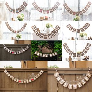 Pre-gerangen snoepbar Kraftpapier Kartonnen Bunting Banner Garland Vintage Bruiloft Decor Teken Baby Douche Verjaardagsfeestje Buffet