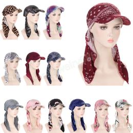 Pre-verbonden print met runderperk ZON VISOR VROUW VROUWEN TURBAN CAPS HOOFD SCARF Wrap Hijab Moslim Beach Back Ties vrouwelijke mode buitenmuts