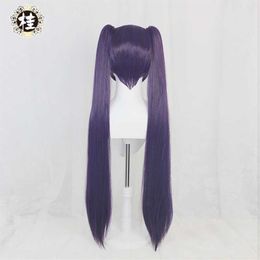 PRE-UWOWO Game Genshin Impact Mona Megistus Cosplay Pruik Astral Reflectie 90 cm Paars Twin Tail Y0913268p