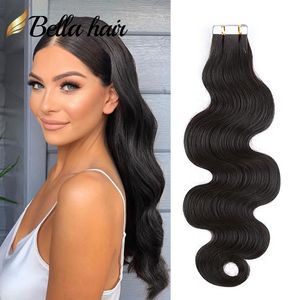 Cinta en la piel extensiones de cabello trama sedosa onda del cuerpo recto rizado rizado suelto ondulado humano remy virgen extensión del cabello 50g 20pcs 14-26 pulgadas bellahair