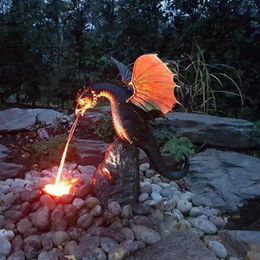 Sculpture de Dragon respirant le feu en moulage de précision, paysage aquatique, fontaine en résine, Sculpture de Dragon, décoration de jardin de maison, 240223