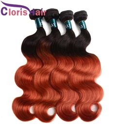 Precolored Body Wave Human Hair Weave Bundels verbrande oranje Braziliaanse maagdelijke ombre -uitbreidingen 3 stcs Twee toon 1B 350 WAVY WEAVING TA7145113