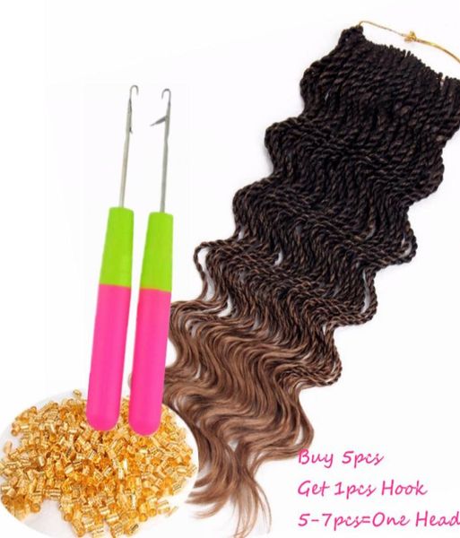 Preed curl Senegalese Crochet Trenzas cabello 16 pulgadas media onda medio rizado extensiones de cabello rizado trenzado sintético h9109011