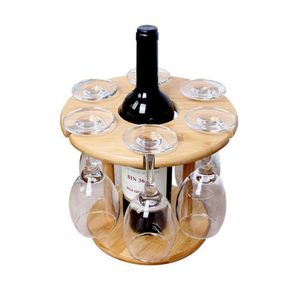 Voorkeur -Wijnglashouder Bamboe Tafelblad Wijnglas Droogrekken Camping voor 6 Glazen en 1 Wijnfles299c