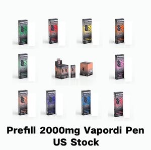 Stylo LED jetable pré-rempli, stylo à huile en céramique VAPORDI, 280Mah, Type C, 2000mg, huile T9, 10 saveurs, Stock américain