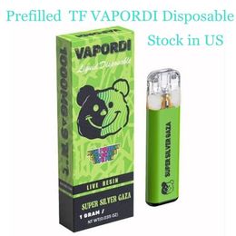Stylo e-cigarette jetable prérempli TF VAPORDI, vaporisateur rechargeable de 1,0 ml, 10 souches, stock aux États-Unis
