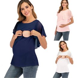 Ropa de embarazo, ropa de maternidad, camiseta para mujeres embarazadas, camiseta de lactancia, camisetas de lactancia, camiseta rosa de manga corta 240102