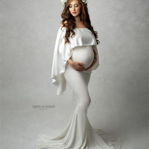 Robe de grossesse Blanc Photographie Props Robes pour Photo Shoot Maxi Robe Robes Vêtements de maternité pour les femmes enceintes Premama LJ201125