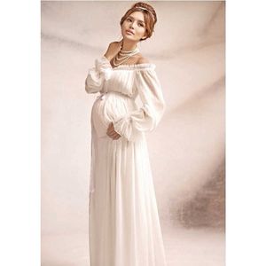 Zwangerschap lange jurk witte schattige moederschap fotografie rekwisieten schouderloze moederschap jurk voor vrouwen formele partij bruiloft kleding q0713