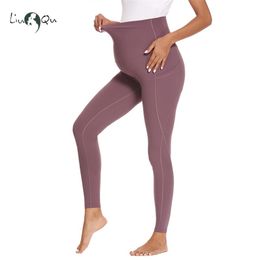 Pregnancy Mama Clothing Pantalones de yoga de maternidad para mujer con bolsillos Leggings de entrenamiento de cintura alta 210721