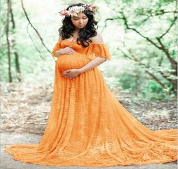 Vestidos de maternidad estilo embarazo Vestido de encaje de manga corta sin tirantes para mujeres embarazadas Pografía Ropa europea de talla grande 5608343