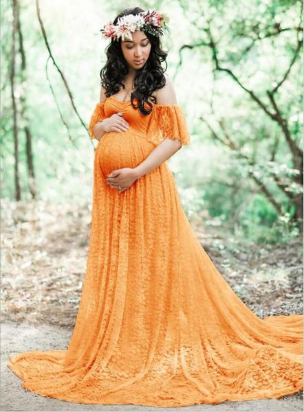 Vestidos de maternidad estilo embarazo Vestido de encaje de manga corta sin tirantes para mujeres embarazadas Pografía Ropa europea de talla grande 3983873