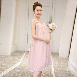Zwangere jurk Zwangerschapsjurk Mouwloos Kraal Chiffon Koreaanse versie Dames Uitloper voor zwangerschap Zwangerschapsjurken