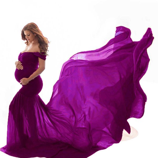 Robe enceinte Nouvelles accessoires de photographie de maternité pour photographier Vêtements de grossesse en coton + mousseline de mousseline de mousseline d'épaule