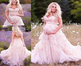 Mère enceinte porte des robes de mariée chérie appliques Organza plus taille robes de mariage couches de train de balayage Nouvelle mode rose Brid5970895