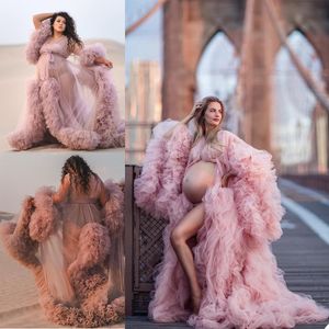 Enceinte Photo peignoir pyjama Robe Sexy manches longues dentelle Tulle robes sur mesure peignoir maille bal demoiselle d'honneur châle 2021