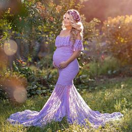 Zwangere vrouw baby shower kerstjurk met lange mouwen kant zwangere fancy po schieten pography rekwisieten kleding 240309