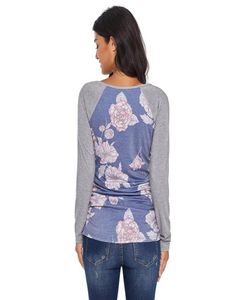 Mujer embarazada camiseta manga larga abrigo estampado empalme cuello redondo suave manga a rayas bicolor flor cierre 155383885