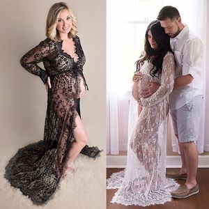 Zwangere vrouwen jurken voorzijde split kant vestidos moederschap fotogrentahy jurk mode mama jurk voor foto shoot xxl