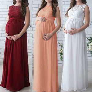 Femmes enceintes Lace Lace longue robe maxi, robe de maternité, vêtements d'accessoires de vêtements décontractés 240321