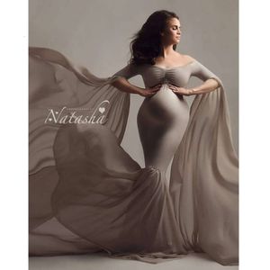 Zwangere dames fotoshoots, chiffon lange jurken, één lijn halslijn elastische zwangerschapsfotografie jurken