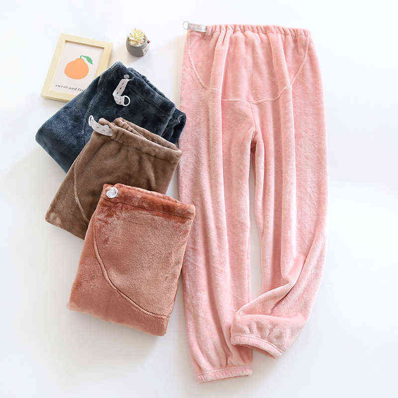 Pregnant Women Warm Pants Autumn And Winter Outerwear Winter Plus Velvet Thick Coral Velvet Home Flannel Pregnant Women Pyjamas J220813