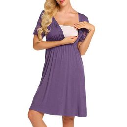 Vestidos para mujeres embarazadas, camisón de lactancia, vestido de embarazo con empalme de encaje, vestido de maternidad de talla grande, vestido informal, ropa suave L3