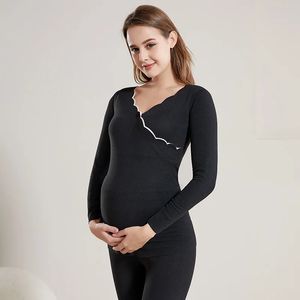 Ensemble de sous-vêtements thermiques pour femmes enceintes, vêtements d'automne, pantalons d'allaitement post-partum, soutien-gorge, bonnet de maternité, 240111