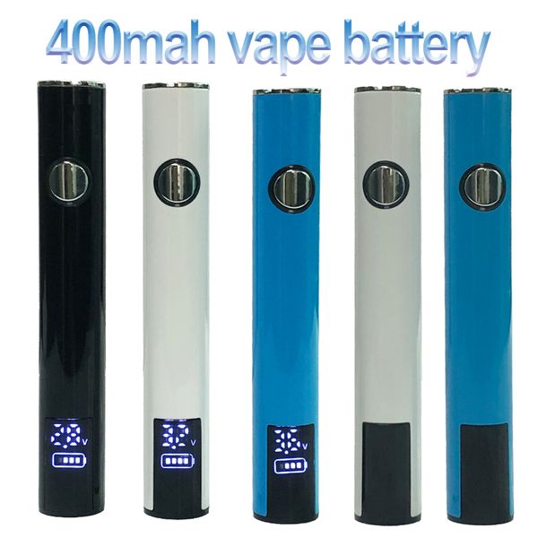 Préchauffage des batteries de vape avec écran d'affichage Tension réglable Tension E-cigarettes Rechargeable 400mAh Batteries Type-C Batteries Logo personnalisé Boîte d'emballage de bienvenue